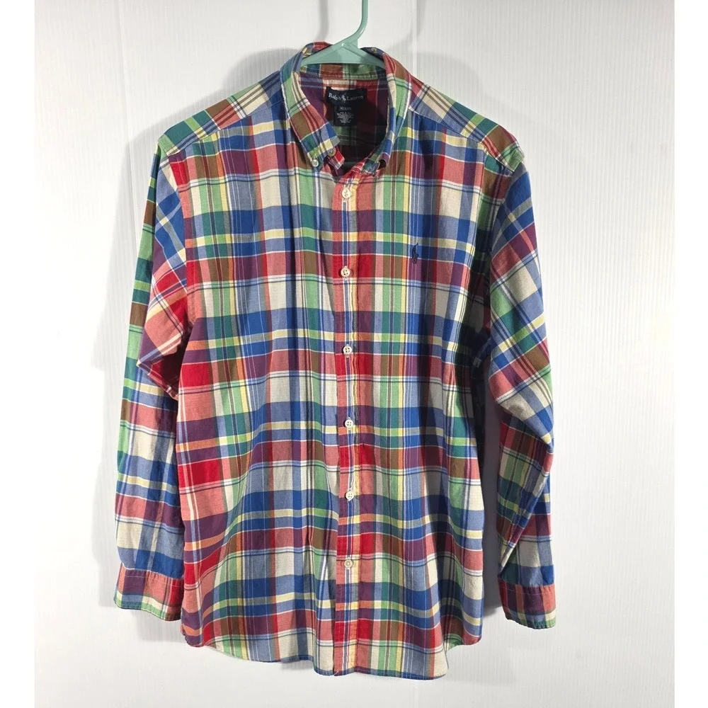 Ralph Lauren Boys XL 20 Multi Color Plaid Button Down Shirt Long Sleeve Cotton - Picture 4 of 12